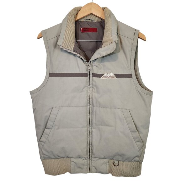 Levis Red Tab Puffer Vest Mens Medium Tan Mountain Outdoor Zip Down Feather - Picture 1 of 13